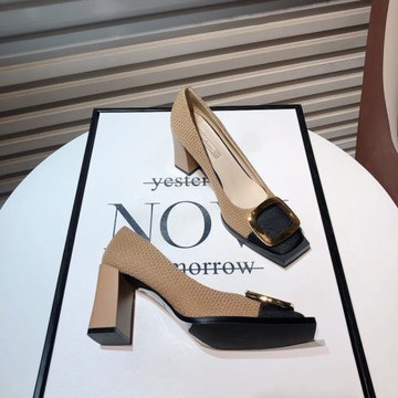 小香風拼色方頭粗跟單鞋韓版新款法式百搭名媛高跟氣質宴會鞋女鞋