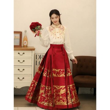 漢尚華蓮秋苔對襟衫新年服婚服訂婚云肩漢服套裝