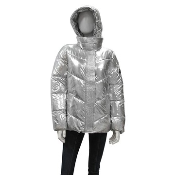 MICHAEL KORS 圓標Logo金屬銀色可拆卸帽保暖外套