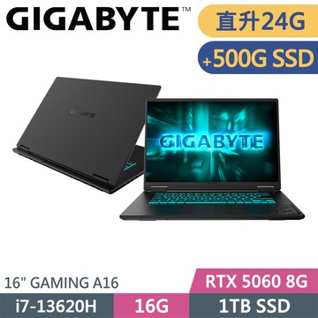 技嘉 GAMING A16 CVHI3TW894SH-SP11 黑(i7-13620H/16G+8G/1TB+500G/RTX5060 8G/W11/16)特仕筆電