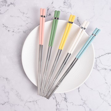Homely Zakka 熱銷不鏽鋼筷子不同色禮盒5雙組 - 法式小清新漸變-法式小清新漸變
