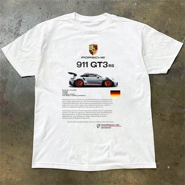 西海棧道短袖t恤純棉重磅不透汽車印花911gt3rs圓領寬松美式潮牌