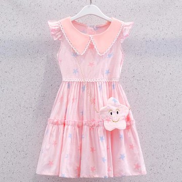 女童連衣裙夏季公主星星背心裙粉色2025新款洋氣兒童純棉裙子夏天