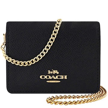 COACH 黑色防刮皮革鍊帶小廢包/迷你斜背包