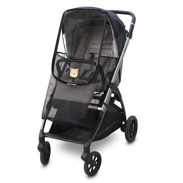 Manito 嬰兒推車通用蚊帳網罩 - 小熊黑  1個  裸黑色