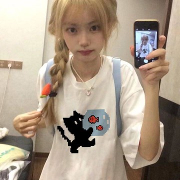 純棉短袖t卹可愛女外穿夏季小眾oversize寬鬆港味