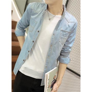 2025秋季新款牛仔襯衫男長袖修身韓版襯衣男帥氣外套時尚潮流衣服