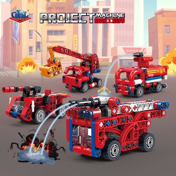 開智新品城市消防救援車模型小顆粒拼裝變形兒童玩具8合1男孩禮物