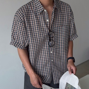 【Metanoia】🇰🇷韓製 翻領格紋短袖襯衫