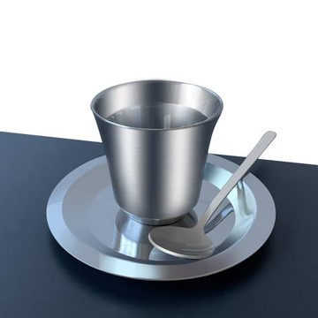 不銹鋼咖啡杯外貿歐式濃縮意式杯 簡約雙層隔熱304咖啡杯碟勺套裝