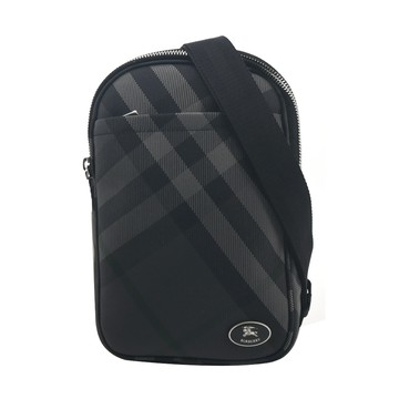 BURBERRY Grid 盾形格紋單肩包(炭灰色)