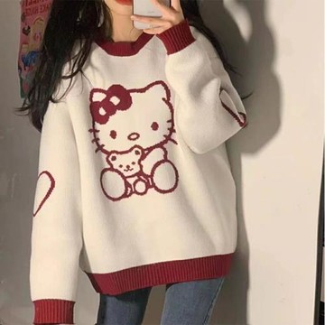 HelloKitty凱蒂貓軟妹毛衣女春季2025新款日系學生撞色針織衫上衣