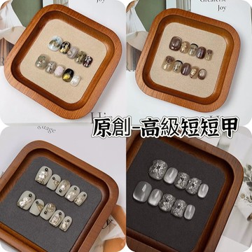 原創手工穿戴甲批發短款小清新美甲藍色系手繪花朵溫柔氣質指甲貼