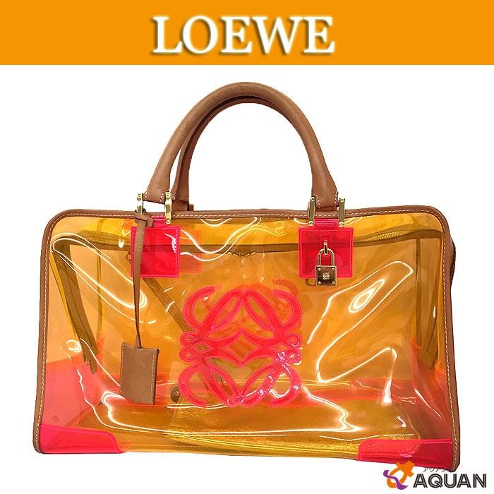 LOEWE ロエベ アマソナ ボストンバッグ ハンドバッグ クリア ビニール×レザー クリアオレンジ×クリアピンク 送料込み |  LINEブランドカタログ