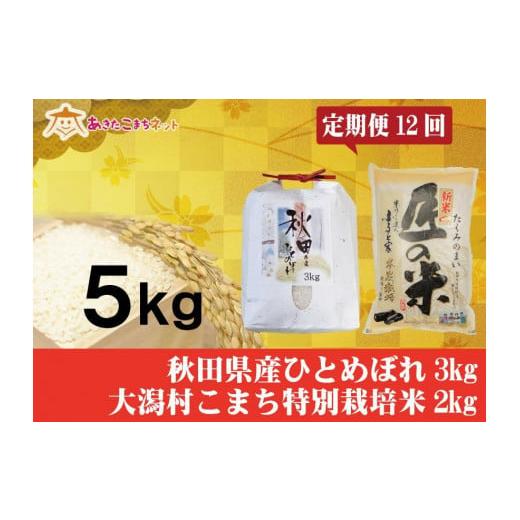 ふるさと納税 秋田県 秋田市 秋田市産ひとめぼれ3kg・大潟村産あきたこまち2kgセット1年間（12か月）