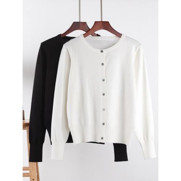 2025春秋新款氣質針織開衫女冰絲短款圓領寬松大碼空調衫外套上衣