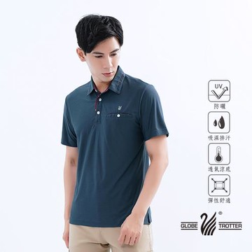 【遊遍天下】男款抗UV吸濕排汗機能格紋POLO衫GS1015灰藍