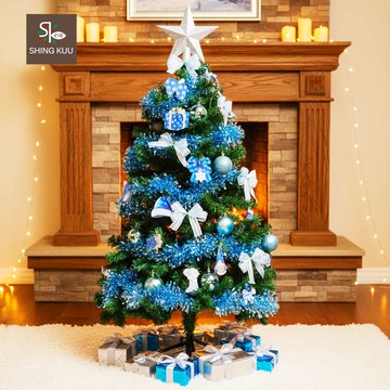 心可樂活-4尺120cm小美好套裝聖誕樹＋藍銀系木質彩繪系飾品組（不含燈）_廠商直送