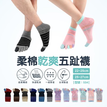 乾爽純棉五趾襪/五指襪/精梳棉/棉襪/女襪/短襪/馬卡龍/男襪/台灣製/條紋/型號:534fav