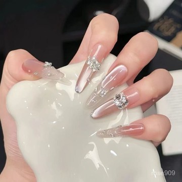 ✨Hannah✨【荔枝玫瑰】高級韆金貓眼純手工氛圍溫柔法式美甲輕奢穿戴爆閃精緻穿戴甲 EBDX