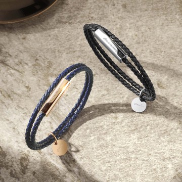 Ricordi  客製化刻字 鈦金屬皮革情侶手環 (4色)