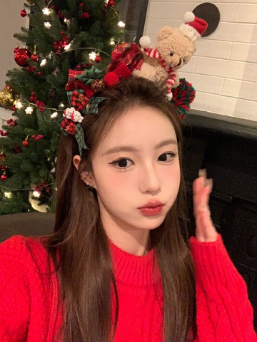 圣誕禮物 毛絨小熊發箍頭飾圣誕節裝扮拍照道具發飾品