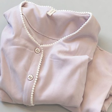 ✨精選好物✨秋冬季德絨睡衣套裝  磨毛睡衣女 珍珠花邊睡衣 溫柔風家居服 長袖長褲外穿兩件套 紫色睡衣套裝 秋冬加厚睡衣