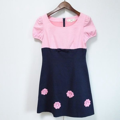 新品　銀座マギー　幾何学模様の半袖ワンピース snc 銀座マギー ワンピース 半袖 ボーダー ロング 9 ピンク