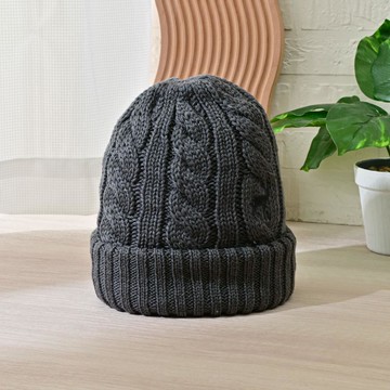 CB莫蘭迪麻花雙層反摺帽-深灰