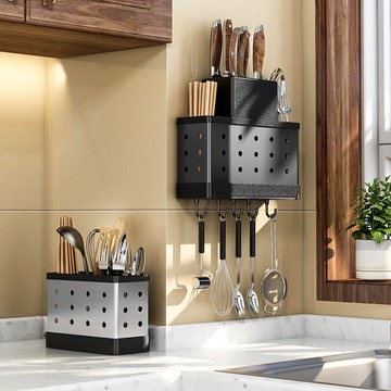 廚房筷子樓收納架不銹鋼免打孔餐具勺子筷筒用品瀝水置物架壁掛式