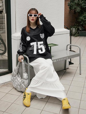 美式復古運動風長版長袖上衣