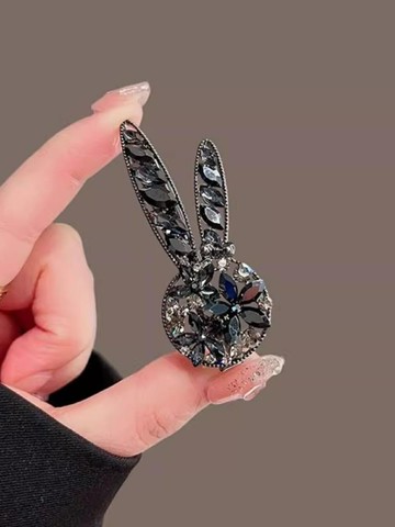 輕奢發飾高級感黑曜水晶兔耳朵鴨嘴夾側邊劉海夾子后腦勺發夾發卡