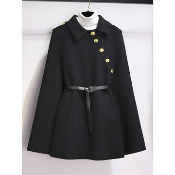 披肩斗篷外套女中長款2024新款秋冬高級感黑色貂絨赫本風冬季大衣