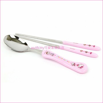 asdfkitty*KITTY甜甜圈膠柄不鏽鋼湯匙+筷子-韓國製