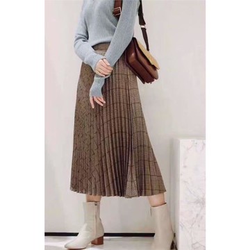 精紡羊毛色織百褶半裙