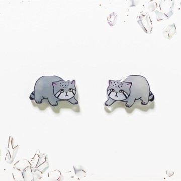 ~小巧耳環系列~飾紋貓（Pallas's cat）耳環 / 無耳洞式耳環（樹脂夾式耳環）