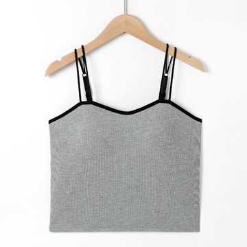 JS - 雙肩帶撞色BRA TOP/附罩杯上衣-灰色