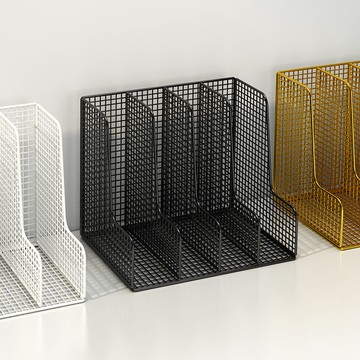 桌面置物架金屬文件框桌面文件架a4置物架文件欄四欄文件夾架筐座檔案收納盒【聚寶屋】