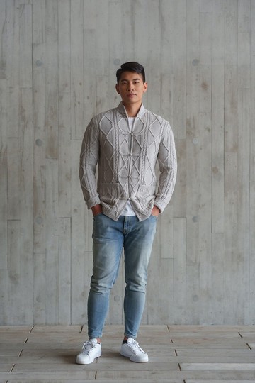 麻花針織唐裝外套 (淺灰色)| 香港設計 | 經典