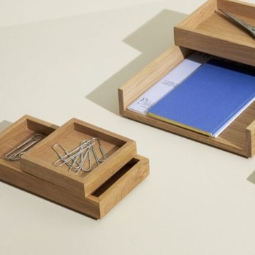 【Hübsch】- 881217 北歐風原木色組合式多功能收納盒 辦公文具