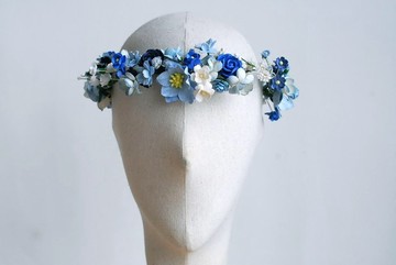 紙花頭飾，花冠，花卉髮帶，婚禮，藍色調