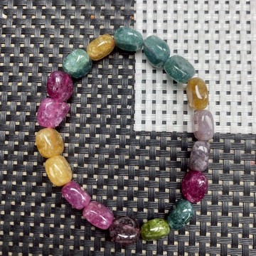 【可附證書】天然碧璽手排 不規則手鍊 產地巴西 老礦碧璽原石手串 糖果色手鍊 馬卡龍彩色盤珠扁珠手珠