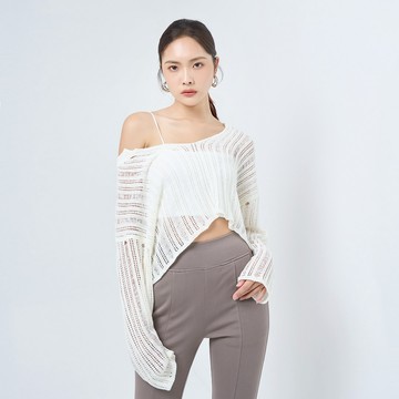 【ERSS】女裝 線衫 洞洞衫 洞洞線衫 V領 微辣 性感 破損風  白色【K80019】