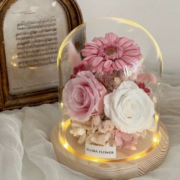 生日禮物【Flora Flower】永生太陽花夜燈 - 蜜桃粉 乾燥花 永生花 生日 情人節 禮物 畢業