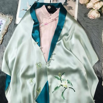 高雅蘭花蘇繡真絲盤扣小披肩媽媽款杭州絲綢刺繡桑蠶絲圍巾雙面女