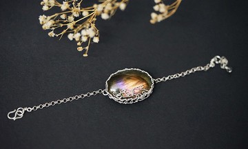 純手工銀繞線拉長石手鏈  可調節長短