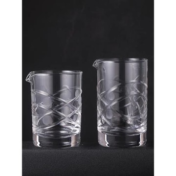 酒吧達人 無鉛水晶純手工刻花弧形星空雞尾酒混合杯調酒器攪拌杯