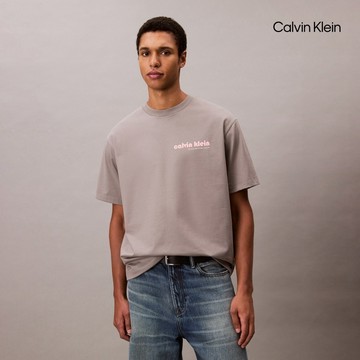 【Calvin Klein】 CK Logo 寬鬆版落肩短袖上衣_灰色
