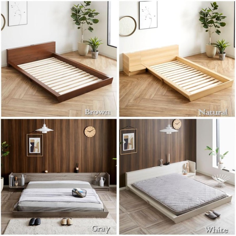 Platform Bed ローベッド クイーン ナイトテーブルL(左) 棚付き