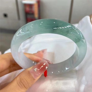 天然緬甸翡翠手鐲女款飄花藍花油青玉鐲子翡翠正品老坑冰糯種批發